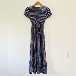 Abercrombie Summer Navy Stripe Maxi Dress with tie front